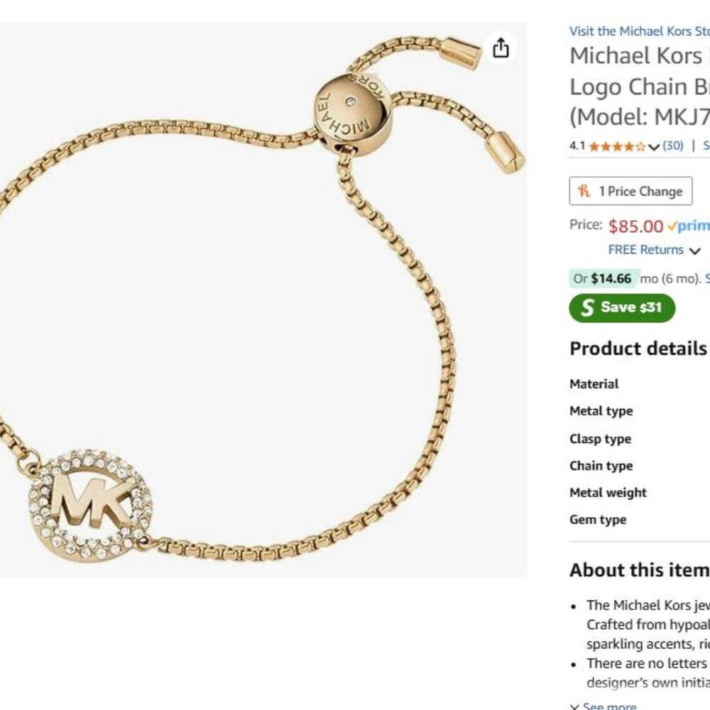 Michael Kors Pave Silver Slider Adjustable Bracelet * BNWT - Picture 6 of 6